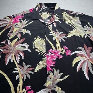 Woof Republic Hawaiian Shirt Men 2XL Black Tropical Palm Floral Rayon Camp Shirt